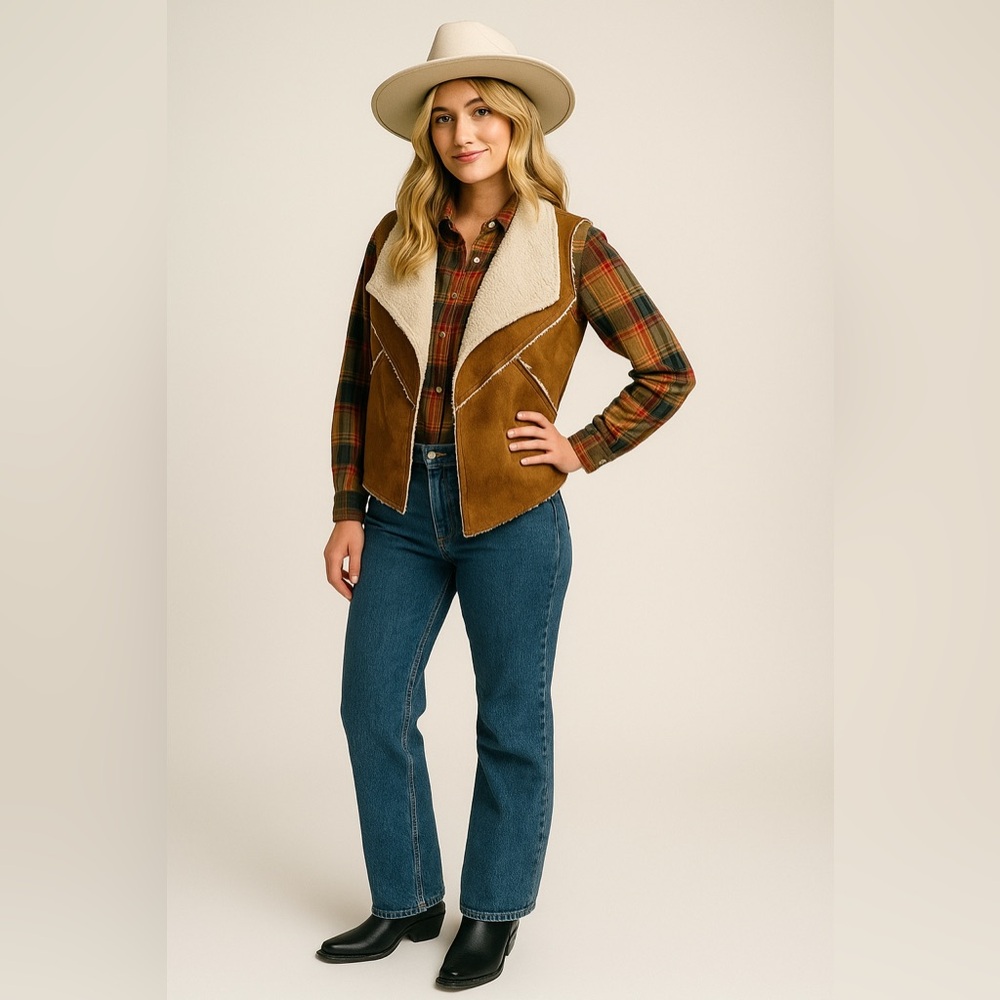 Faux Suede Shearling Vest